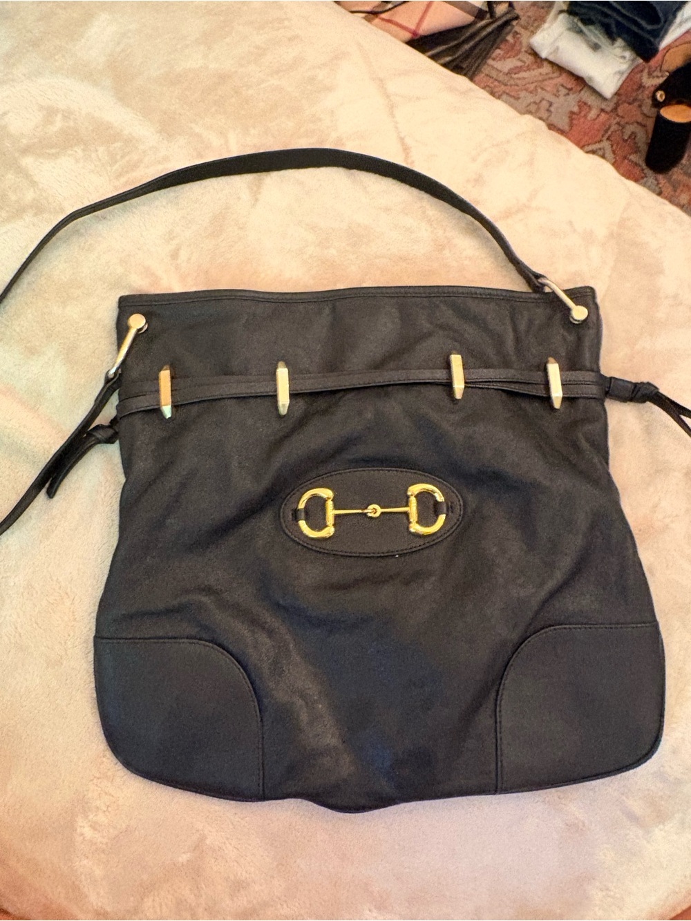 Gucci Black Leather Shoulder Bag with Gold Hardware